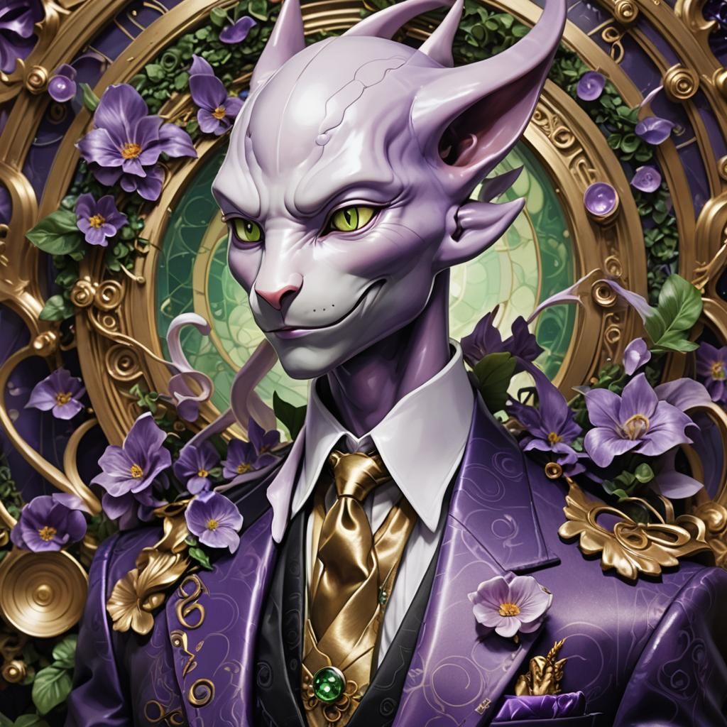 Mewtwo in Willy Wonka Attire: Digital Fantasy Portrait