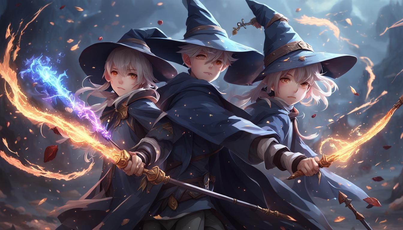 Wizard Siblings Defend Against Dark Demons in Anime Style