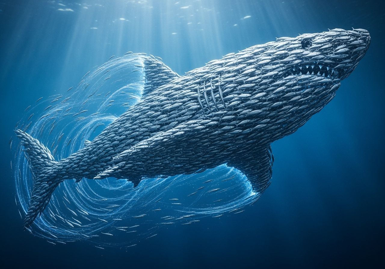 Great White Shark Formed by Swirling Fish School