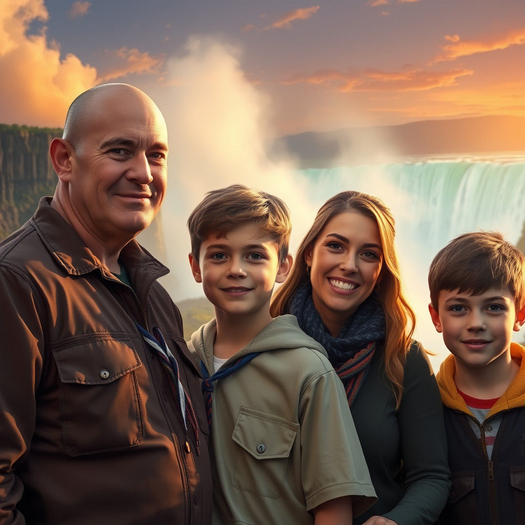 Family Portrait Blended with Niagara Falls Landscape