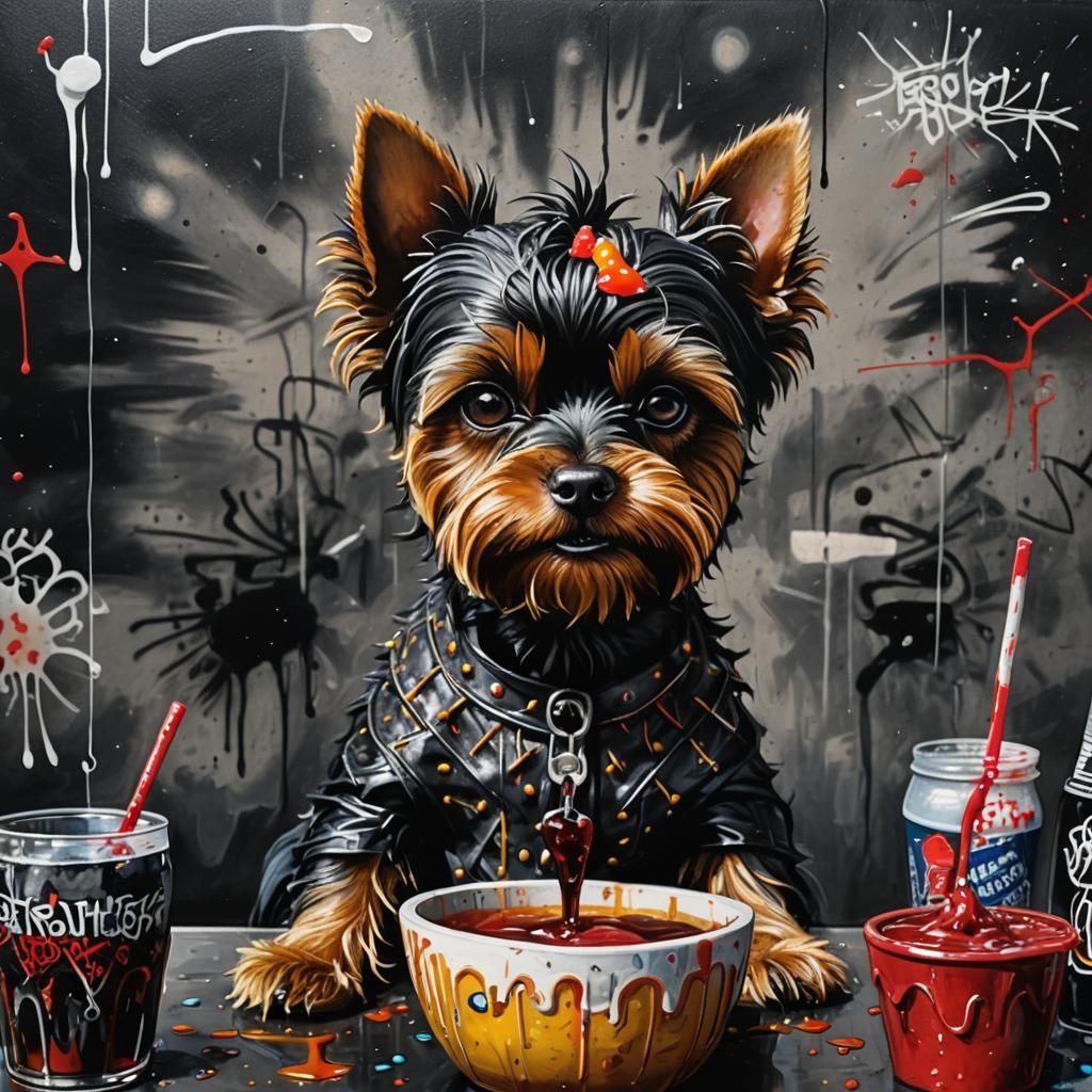 Hyperrealistic Black Yorkie as Hellraiser's Pinhead