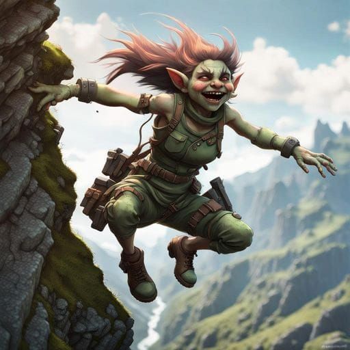 Dieselpunk Assassin Troll Leaping off Cliff