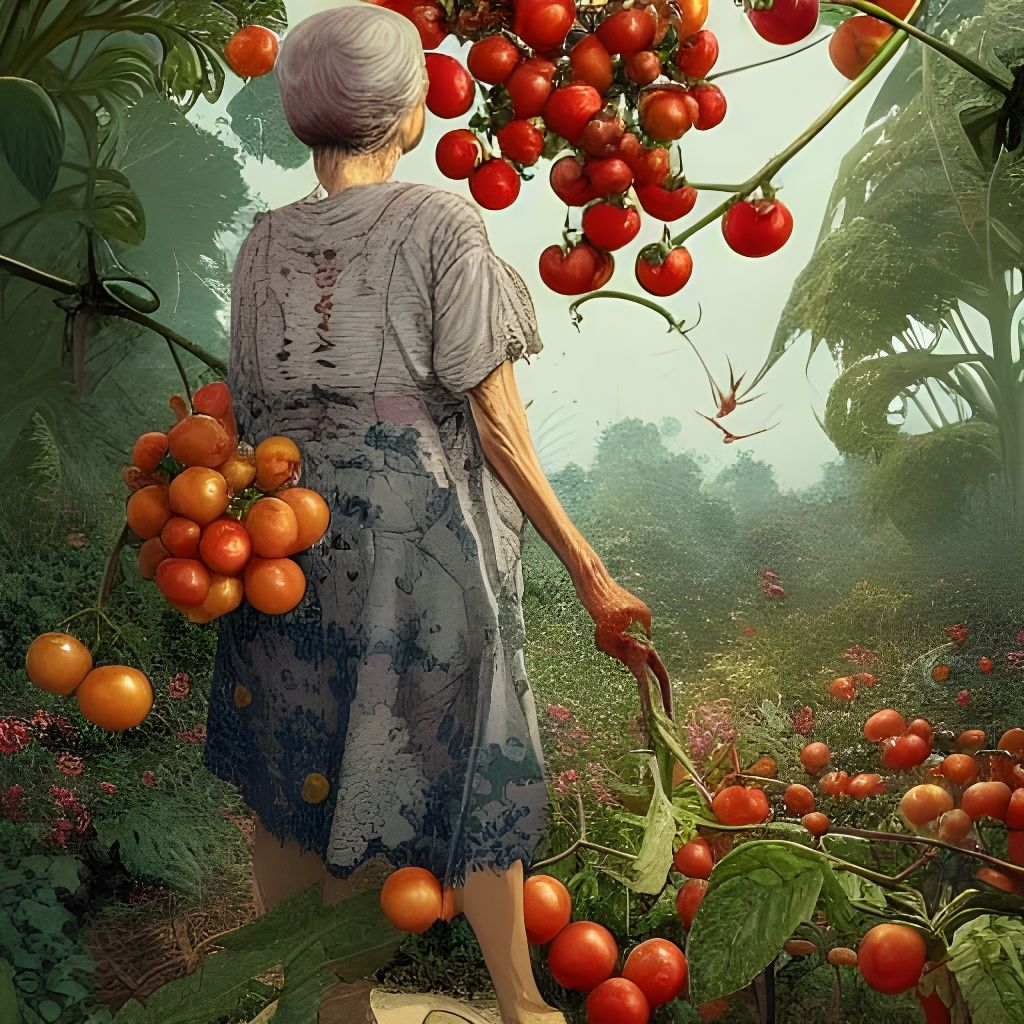 Tomato Harvest: Hyperdetailed Matte Painting of Golden Hour