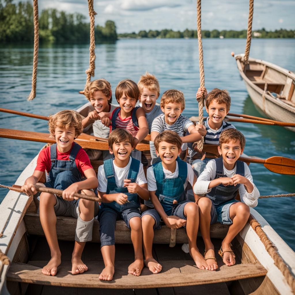 Happy Children in a Boat