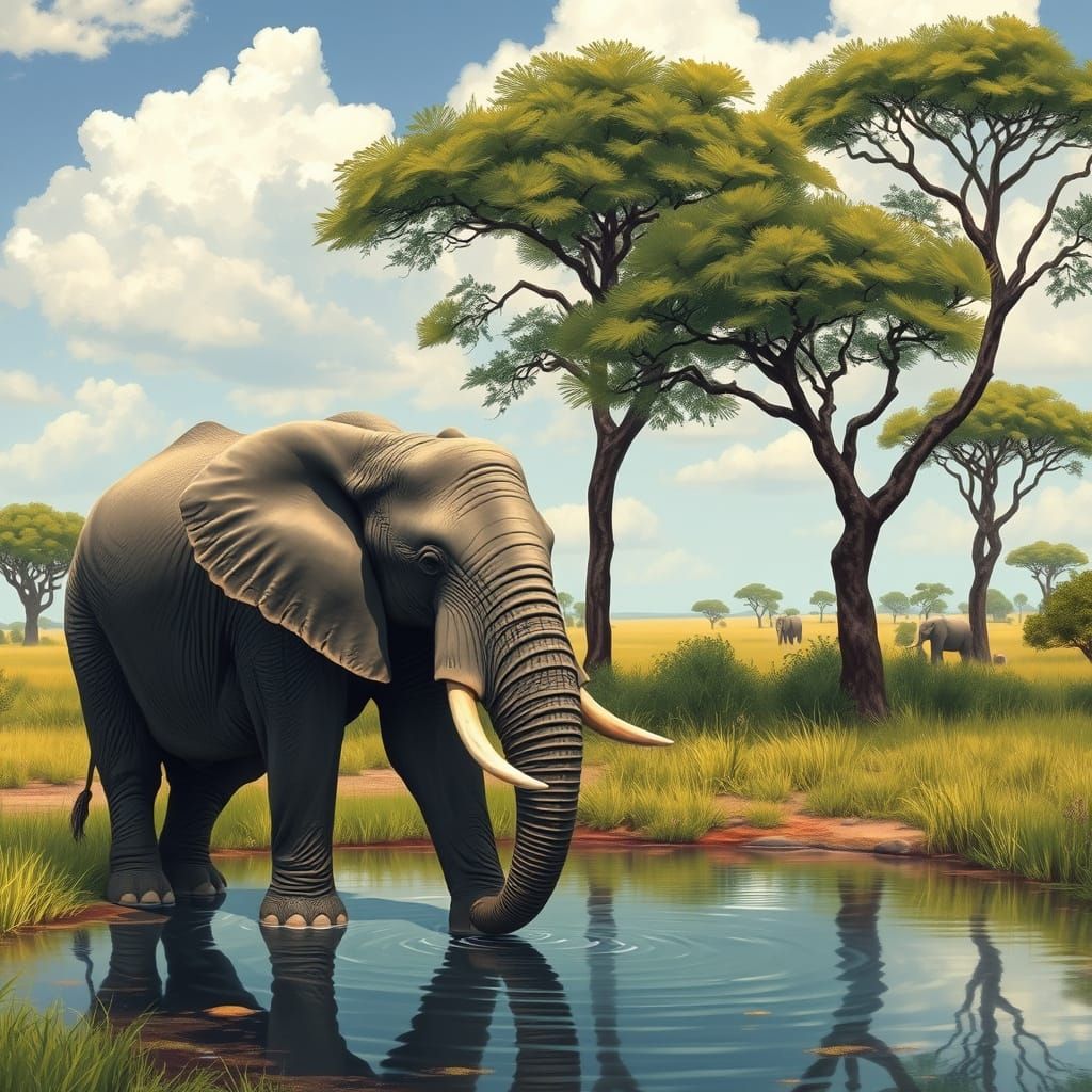 Majestic African Elephant in Serene Oasis