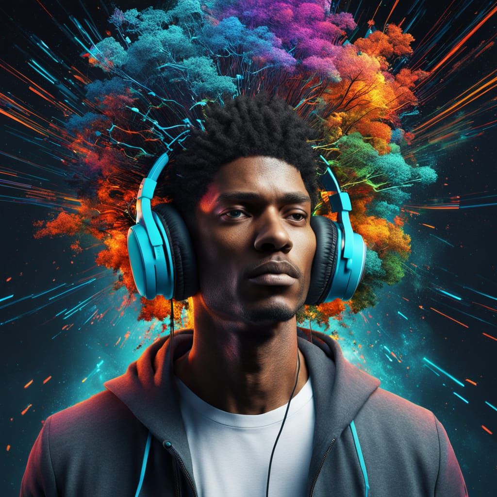 Cyberpunk Head Explosion with Headphones