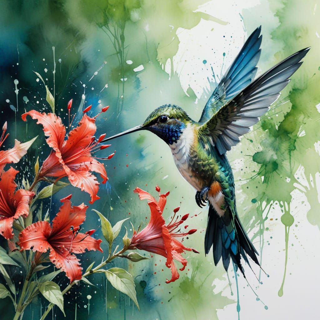 Delicate Hummingbird in Vibrant Floral Surround