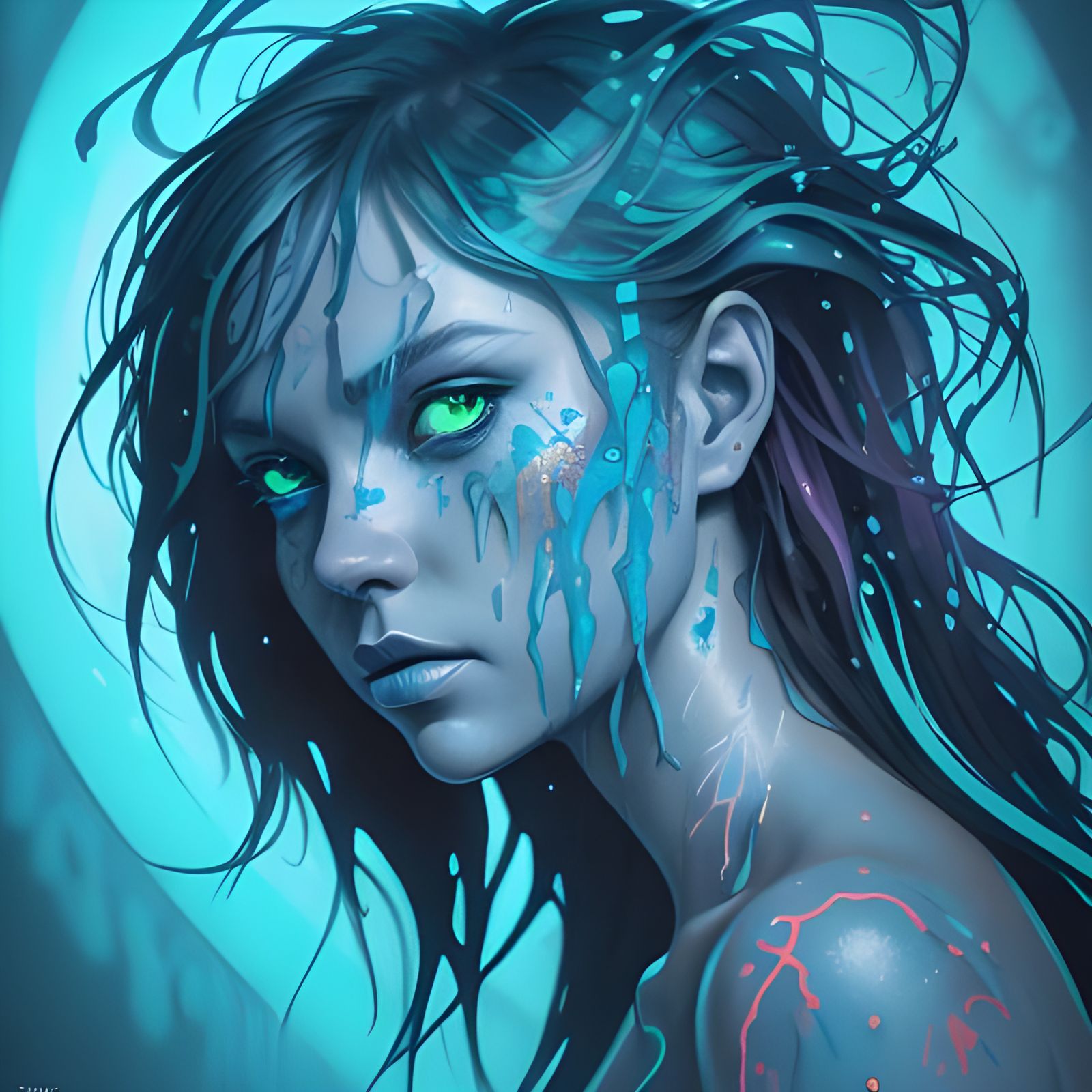 Bioluminescent Girl in Graffiti Watercolor Style