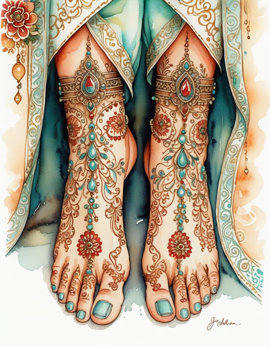 Hennaed Feet: A Whimsical Watercolor Close-Up