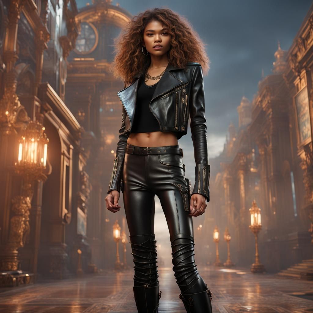Zendaya in Leather Outfit: Detailed Matte Painting