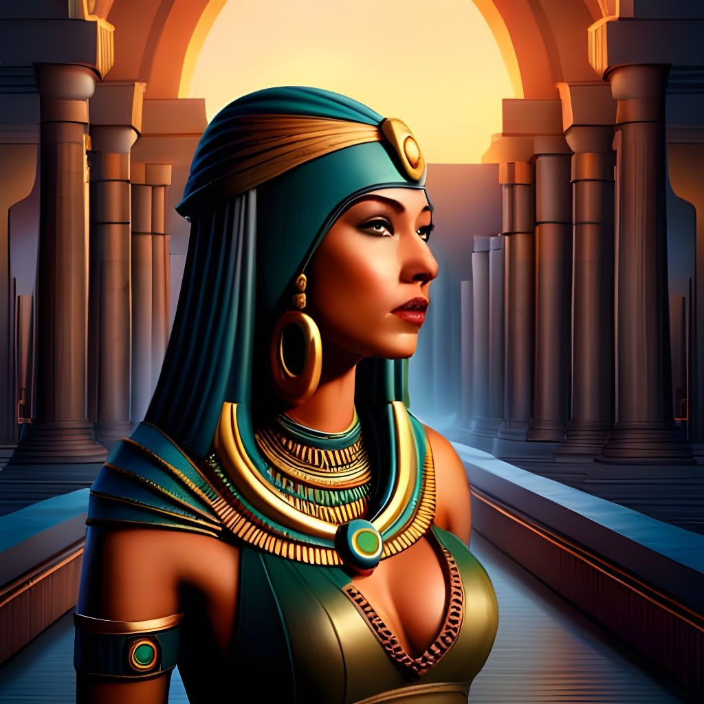Ancient Egyptian Lady with Stone Machine