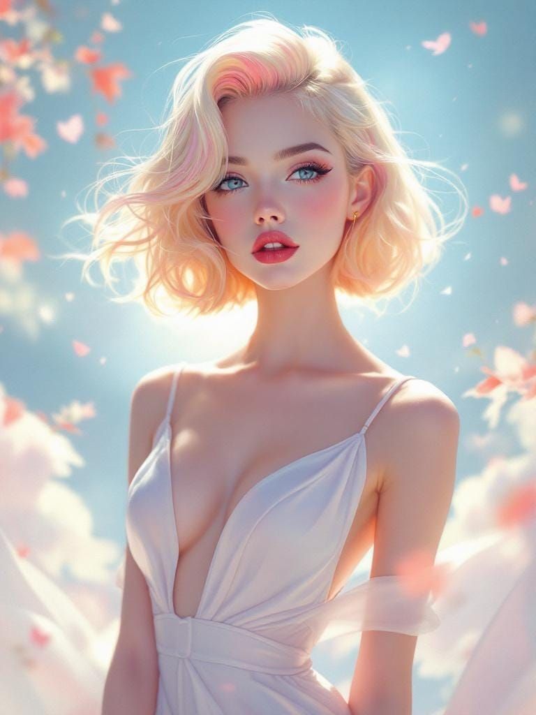 Ethereal Anime Woman with Pink Tipped Hair