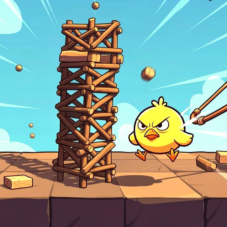 Grumpy Chick Game: Wooden Tower Challenge