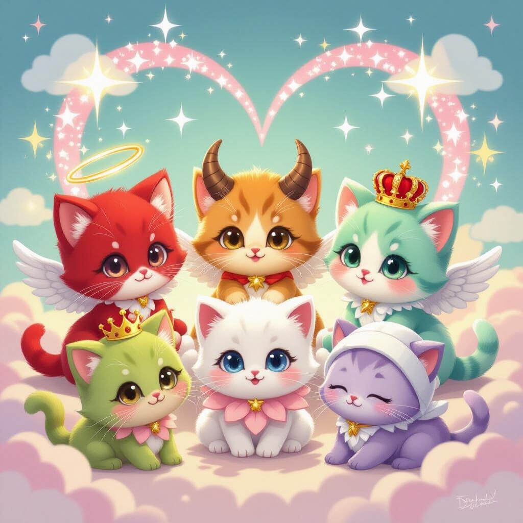 Pastel Kittens in Fantasy Setting, Illustration Style