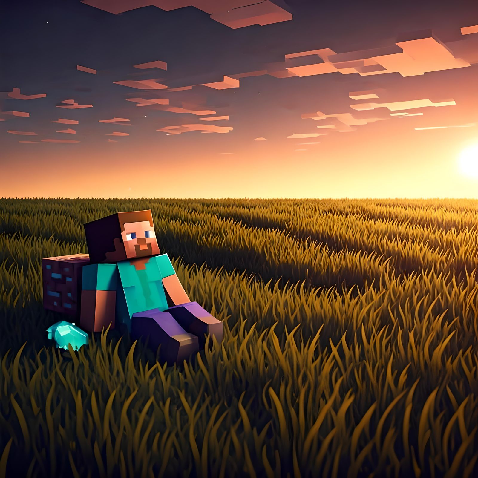 Minecraft Steve Relaxing on a Diamond Ore Block