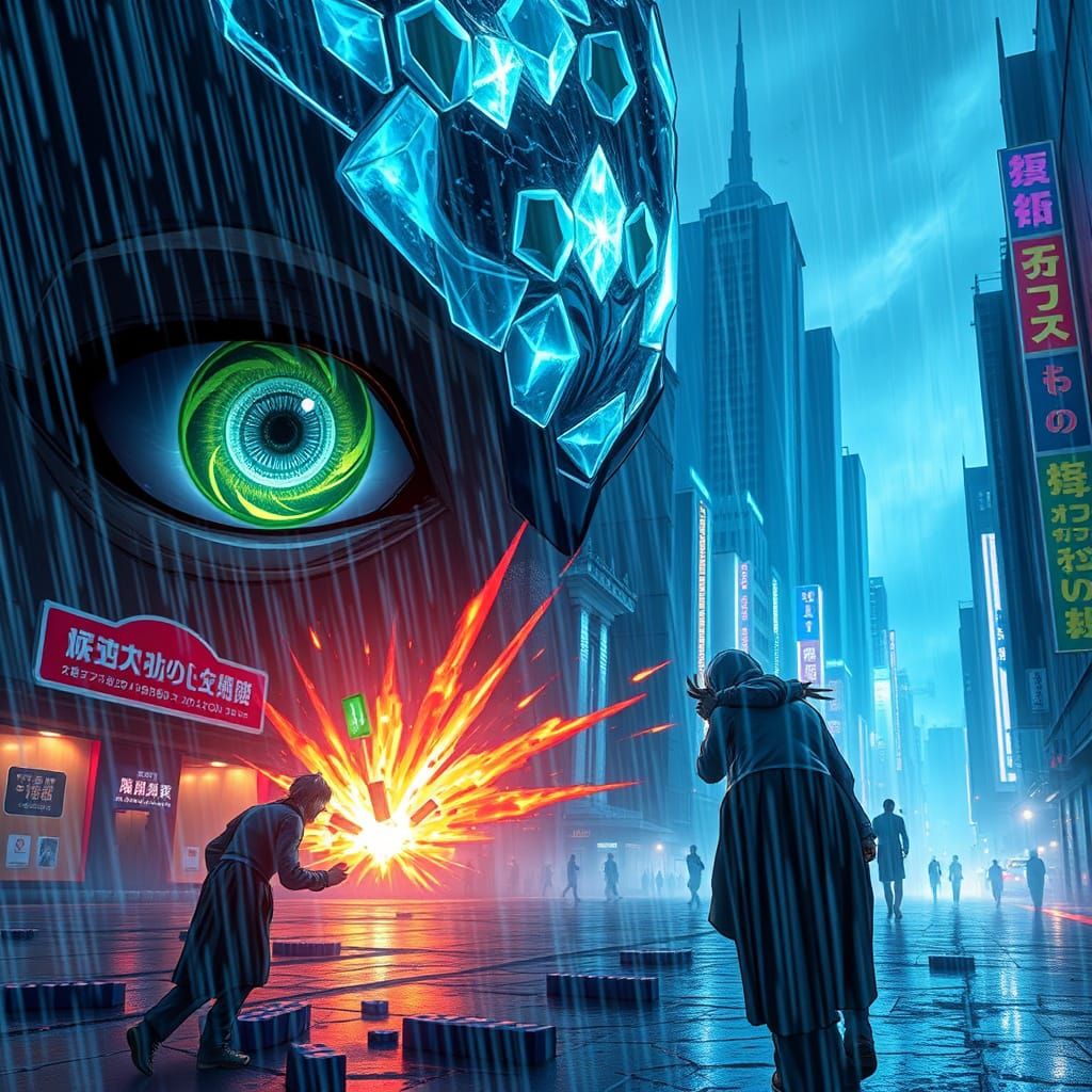 Akira on Neo-Kyoto Battlefield, in Cyberpunk Style