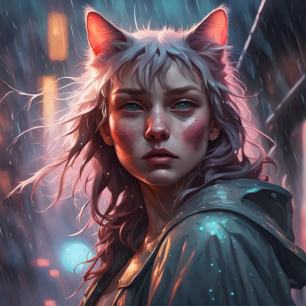 Rain-soaked Girl: Hyperdetailed Art Nouveau Portrait