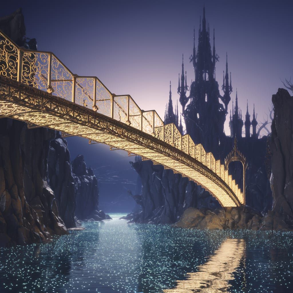 Whimsical Golden-Gate Bridge in Enchanted Twilight