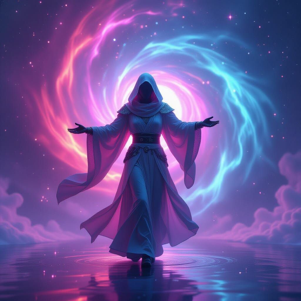 Celestial Dance: Order and Chaos in Vaporwave Galaxy