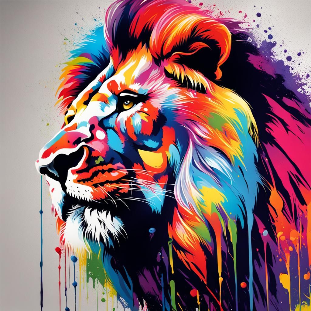 Colorful Lion Graffiti Art: Street Style