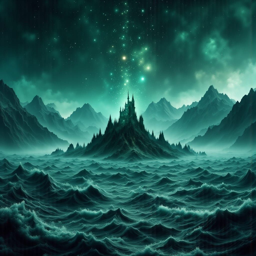 Stormy Island with Shooting Stars: Matte Painting