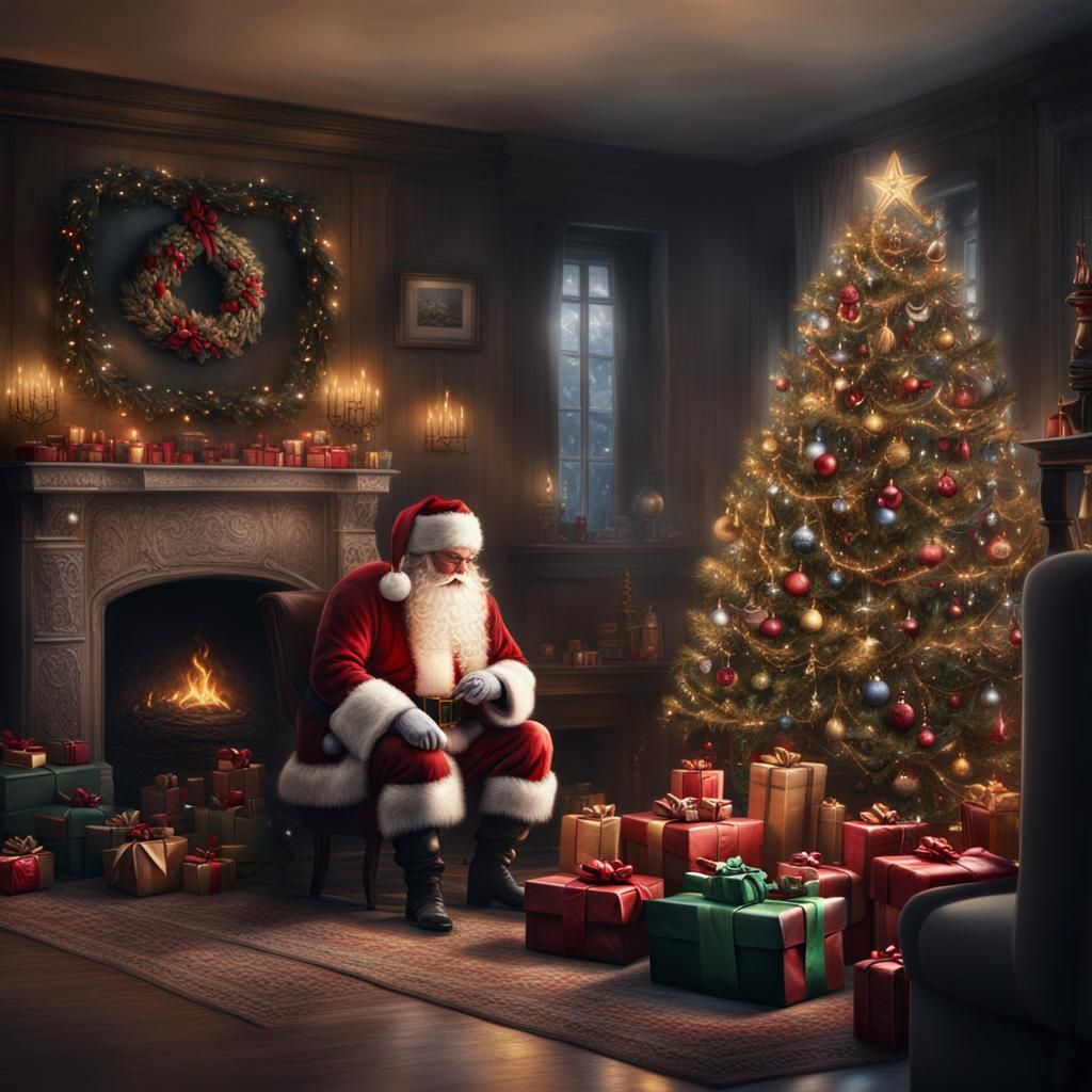 Santa Delivers Gifts: A Christmas Digital Painting