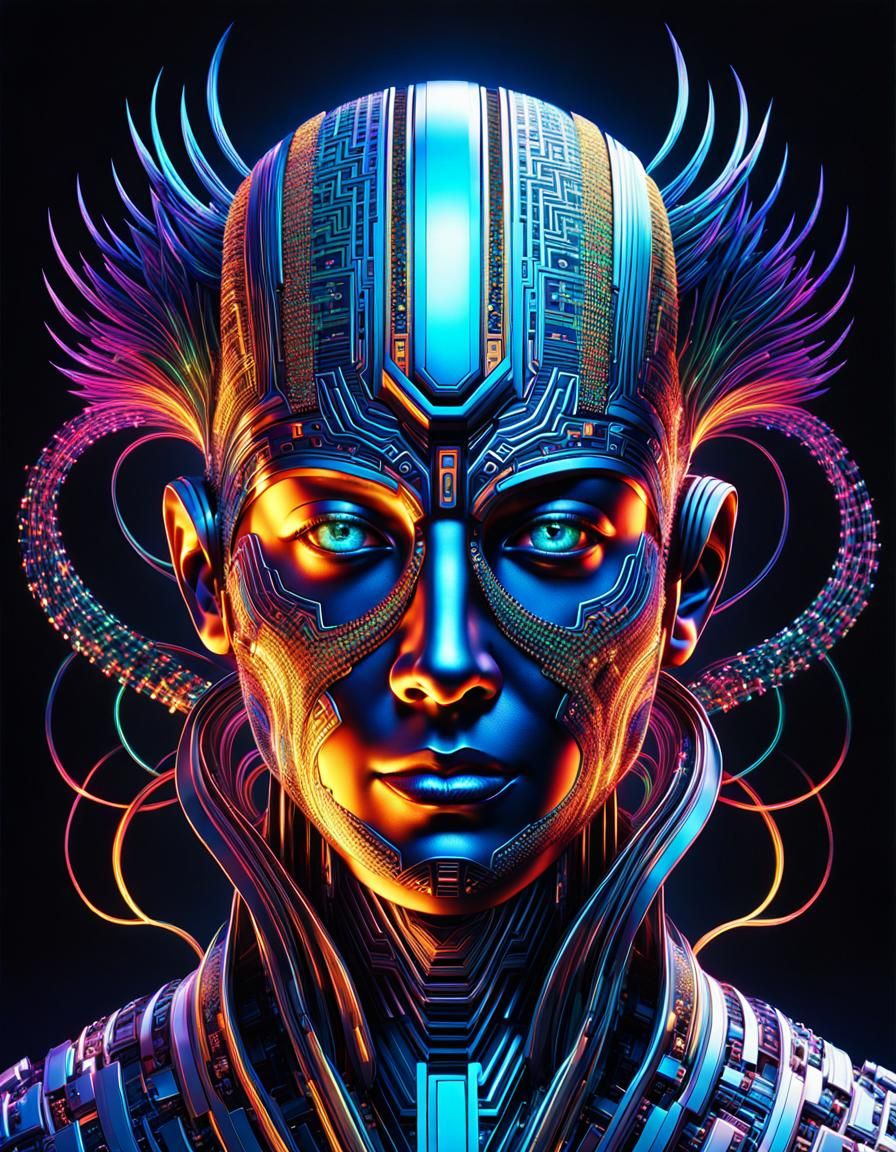 Enigmatic AI Entity in Dark Fantasy Style