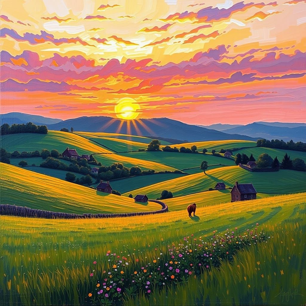 Countryside Dawn: An Impasto Landscape Painting