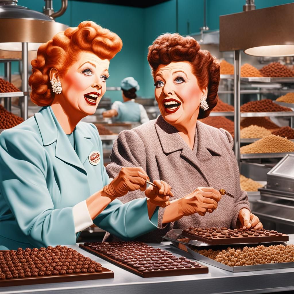 Lucille Ball and Ethel Merman at a Chocolate Factory