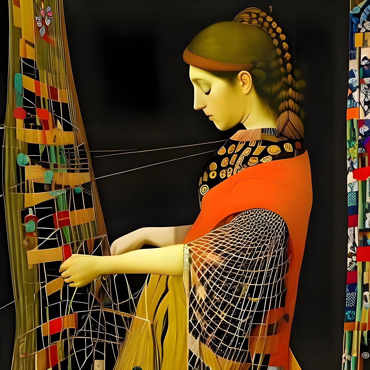 Colorful Weaving Woman in a Fantastical Style