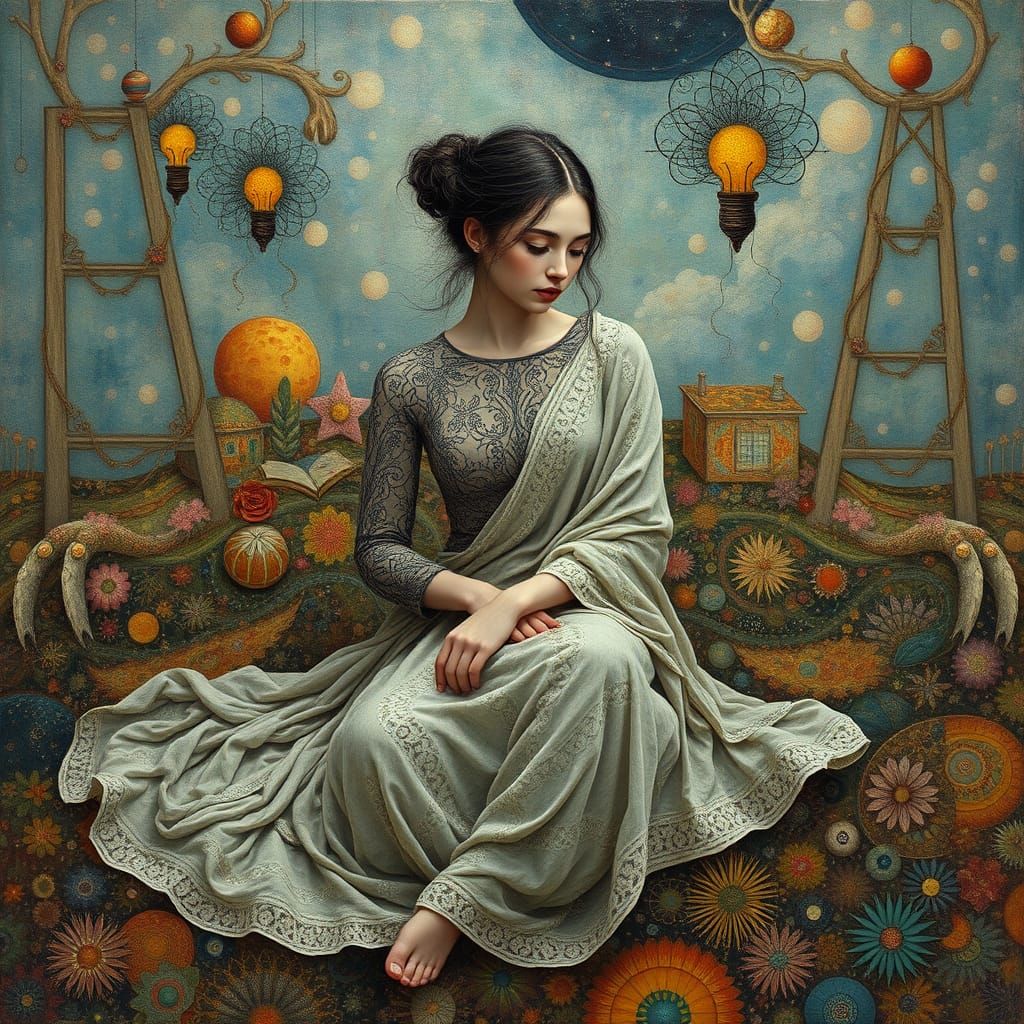 Surreal Figure Embodies Cosmic Dreamscapes