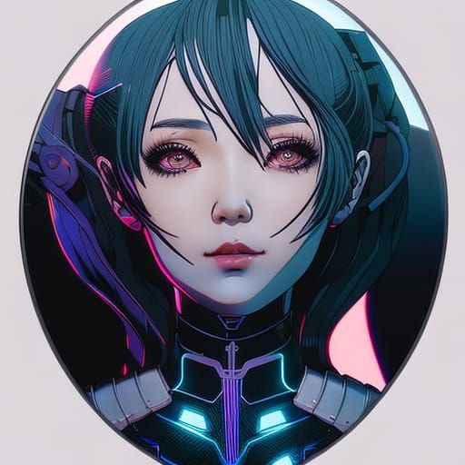 Cyborg Woman Portrait in Detailed Illustration Style