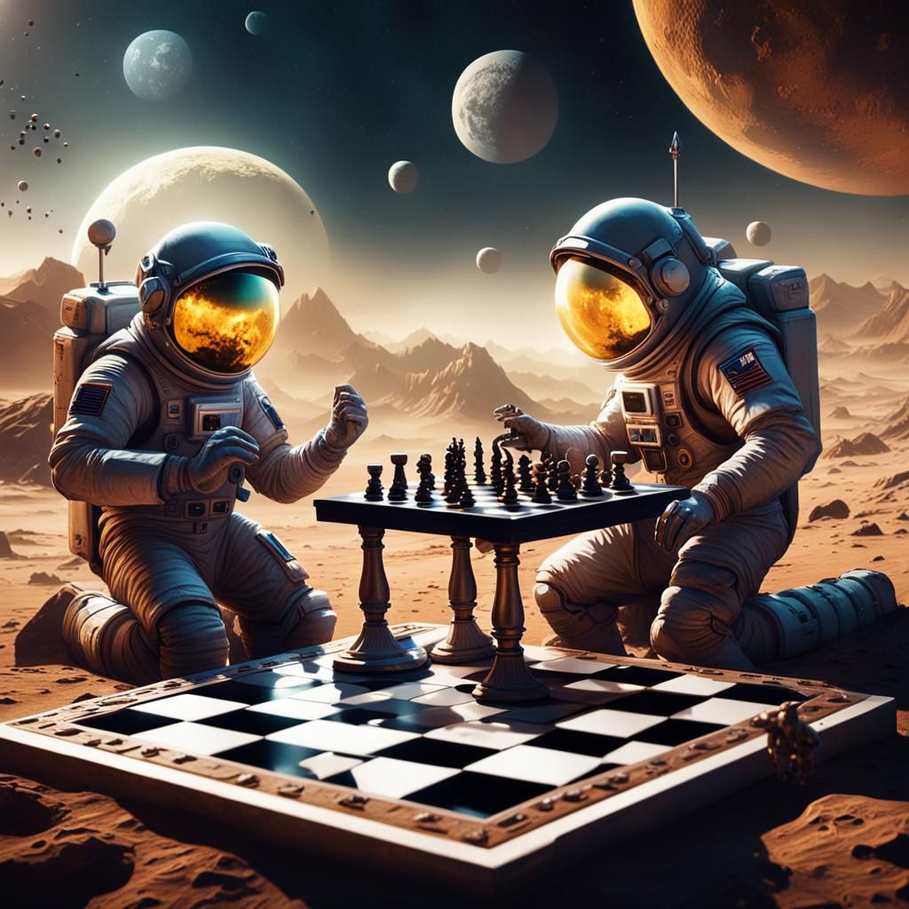 Astronauts and Aliens Chess Match on the Moon