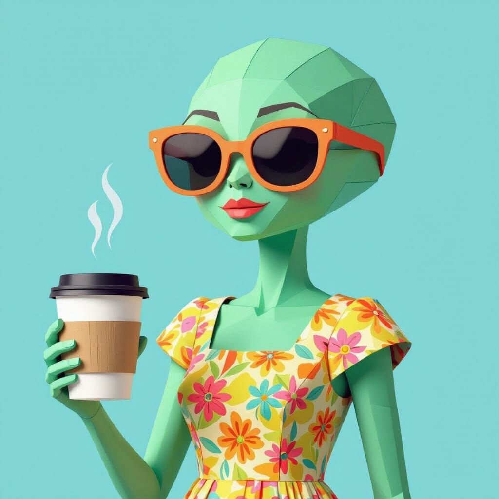 Alien Coffee Break in Papercraft Style