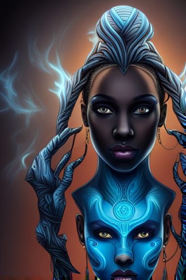 Mechanical-Eyed Woman in Blue Robes: 4K Fantasy Art