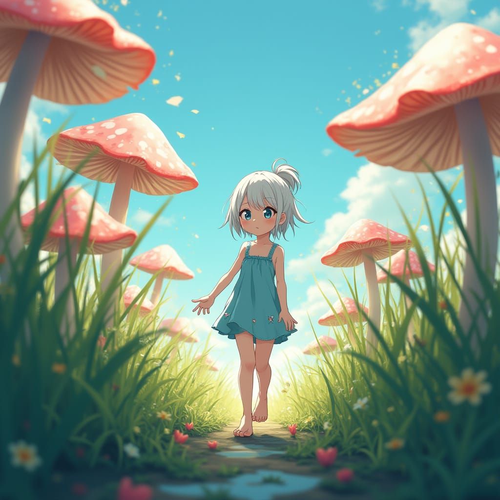 Tiny Girl in Vibrant Anime Forest