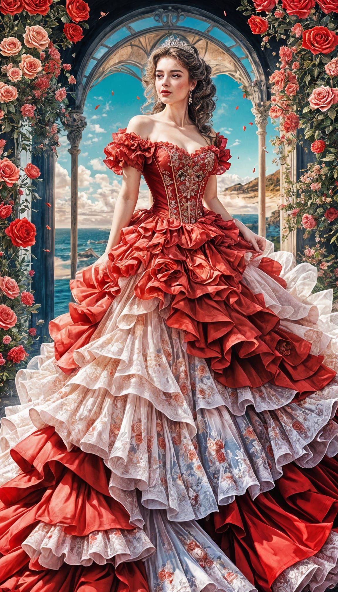 Glorious Red Princess in Whimsical Silhouette Art