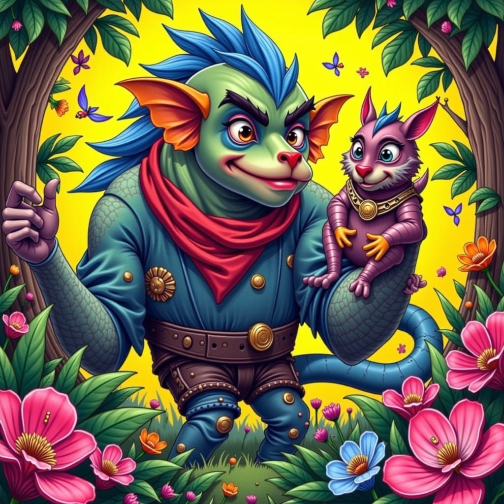 Whimsical Forest Scene in Sendak Style