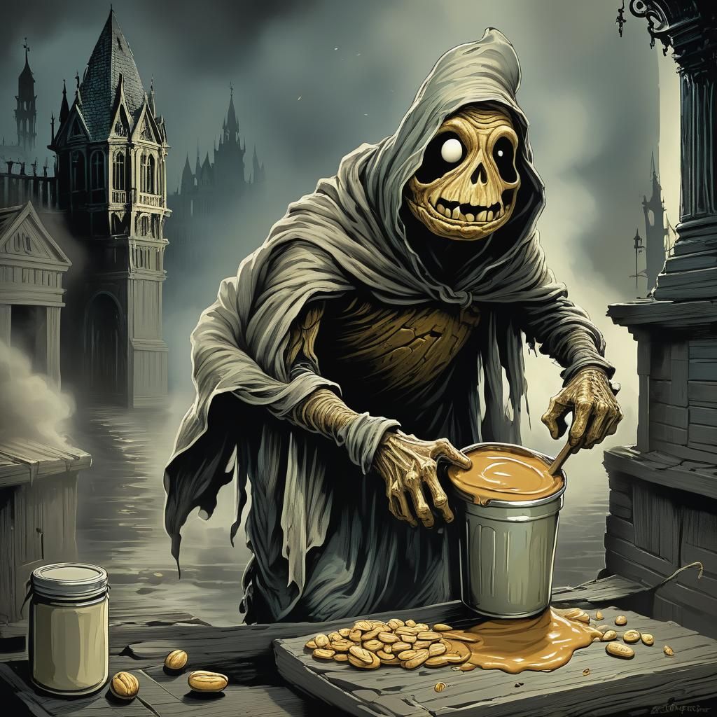 Horrific Peanut Butter Monster in Gothic Horror Style