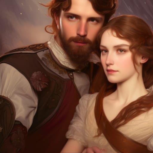 Romantic Fantasy Portrait of Knight and Princess