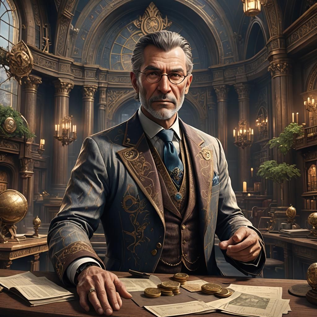 Noble Bank Manager: Detailed Matte Painting