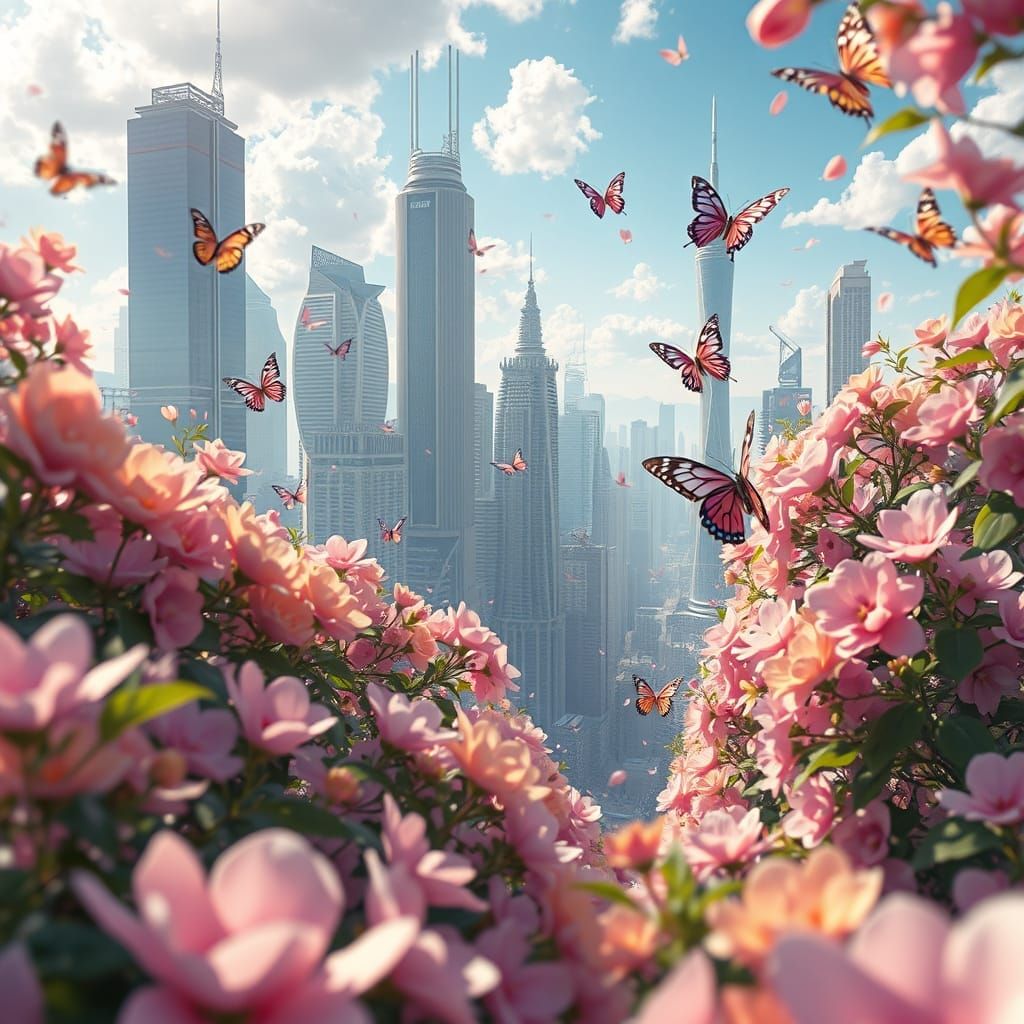 Vibrant Floral Metropolis in Anime-Inspired 3D