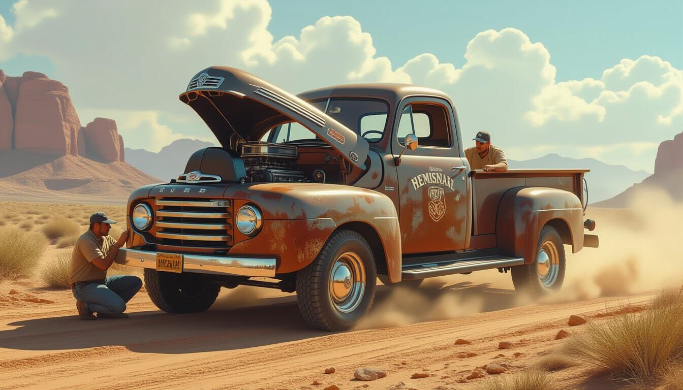 1951 Ford F1 Pickup with Polished V8 Engine in Desert