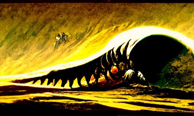 Surreal Sandworm Illustration in Art Nouveau Style