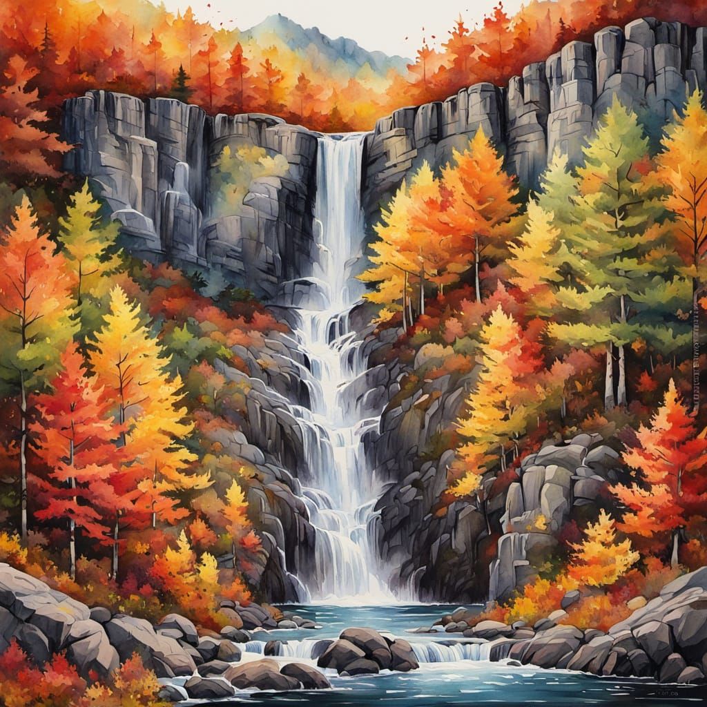 Autumn Waterfall in Vibrant Canadian Forest