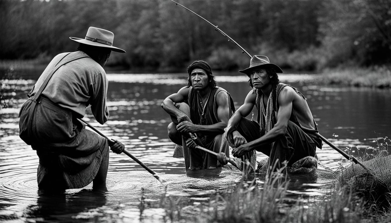 Native Americans Fishing: A 1930s Black and White Photo