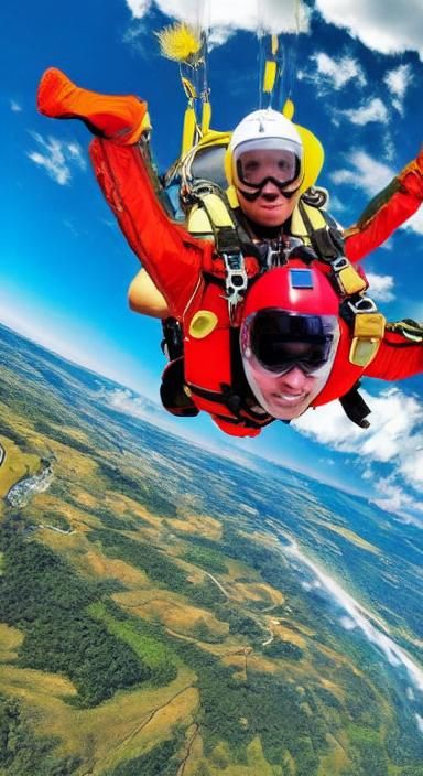 Skydiver Freefalling in Bright Blue Sky