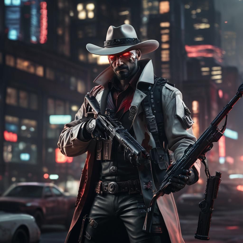 Cyberpunk Bat Hybrid Gunslinger in a Futuristic City