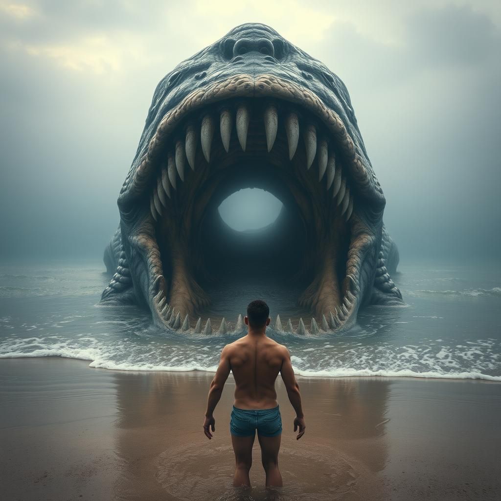 Underwater Horror: Swimmer Faces Colossal Sea Serpent