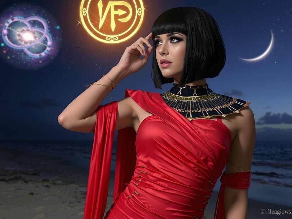 Confident Mystical Spirit Guide in Vibrant Red